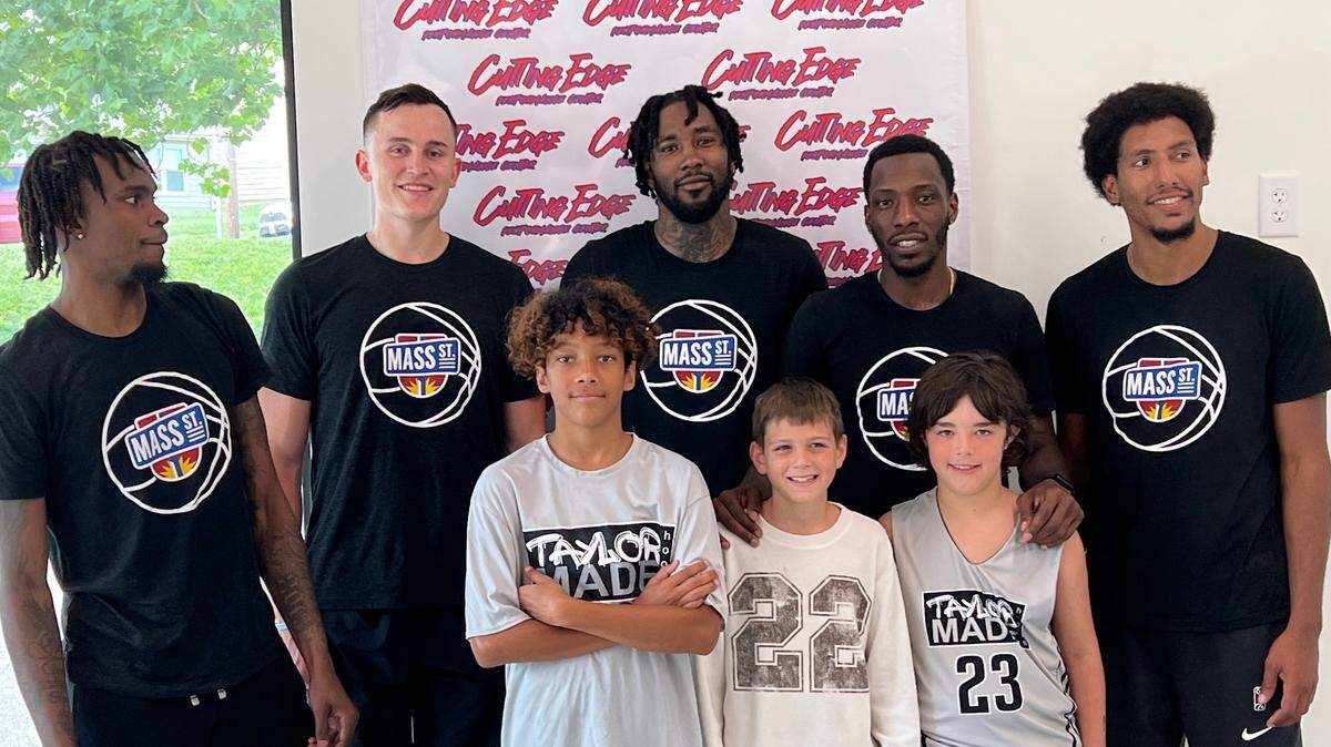 KU basketball alums Lagerald Vick, left, Mitch Lightfoot, Jamari Traylor, Tyshawn Taylor and Kevin Young are members of Mass Street TBT, which will play in the upcoming single-elimination TBT in Wichita.