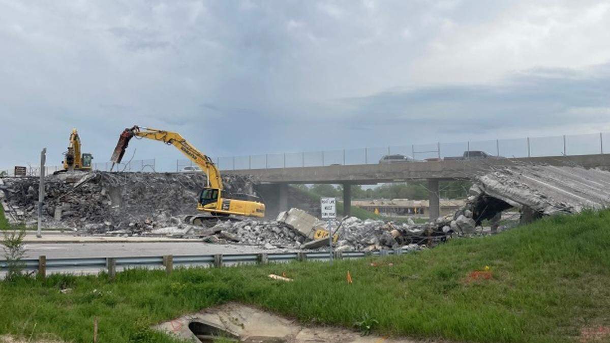 Crews demolished the northbound Interstate 29 over Northwest 72nd Street this spring as part of a $6.9 million project to replace the twin bridges over Northwest 72nd Street.
