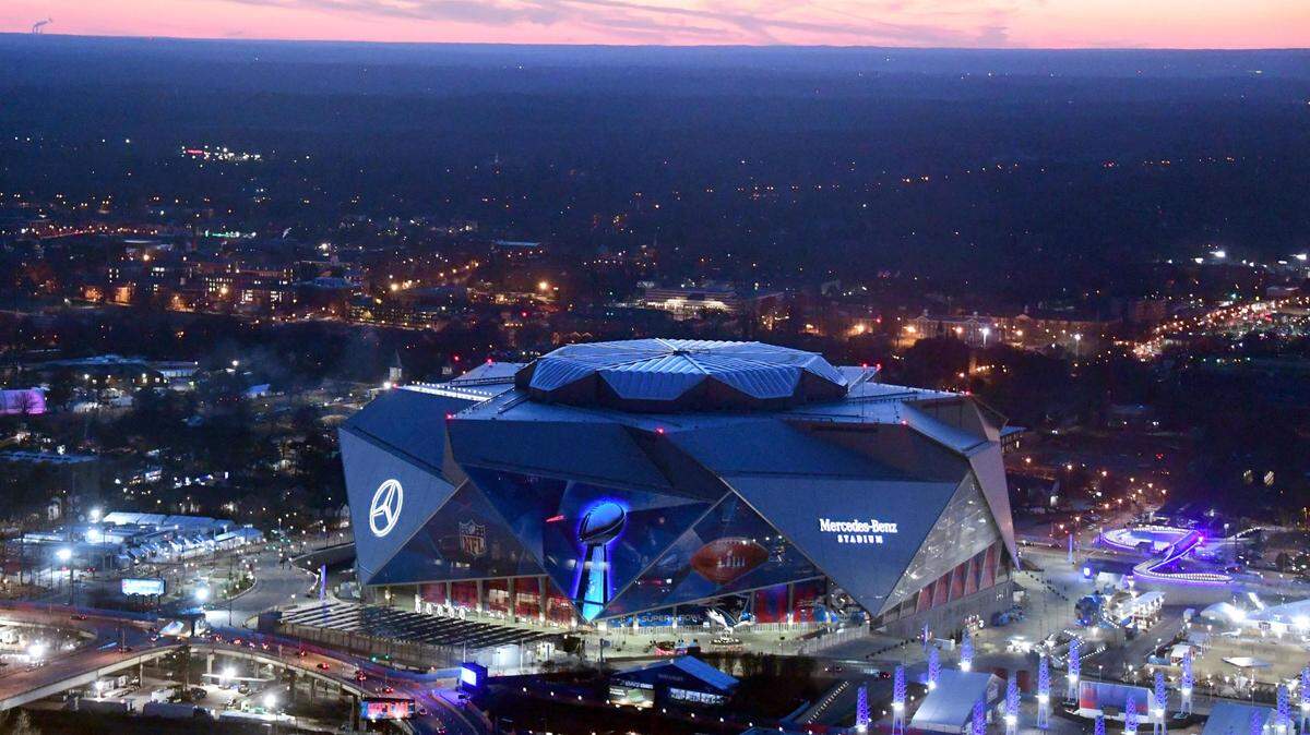 General overall aerial view of Mercedes-Benz Stadium.