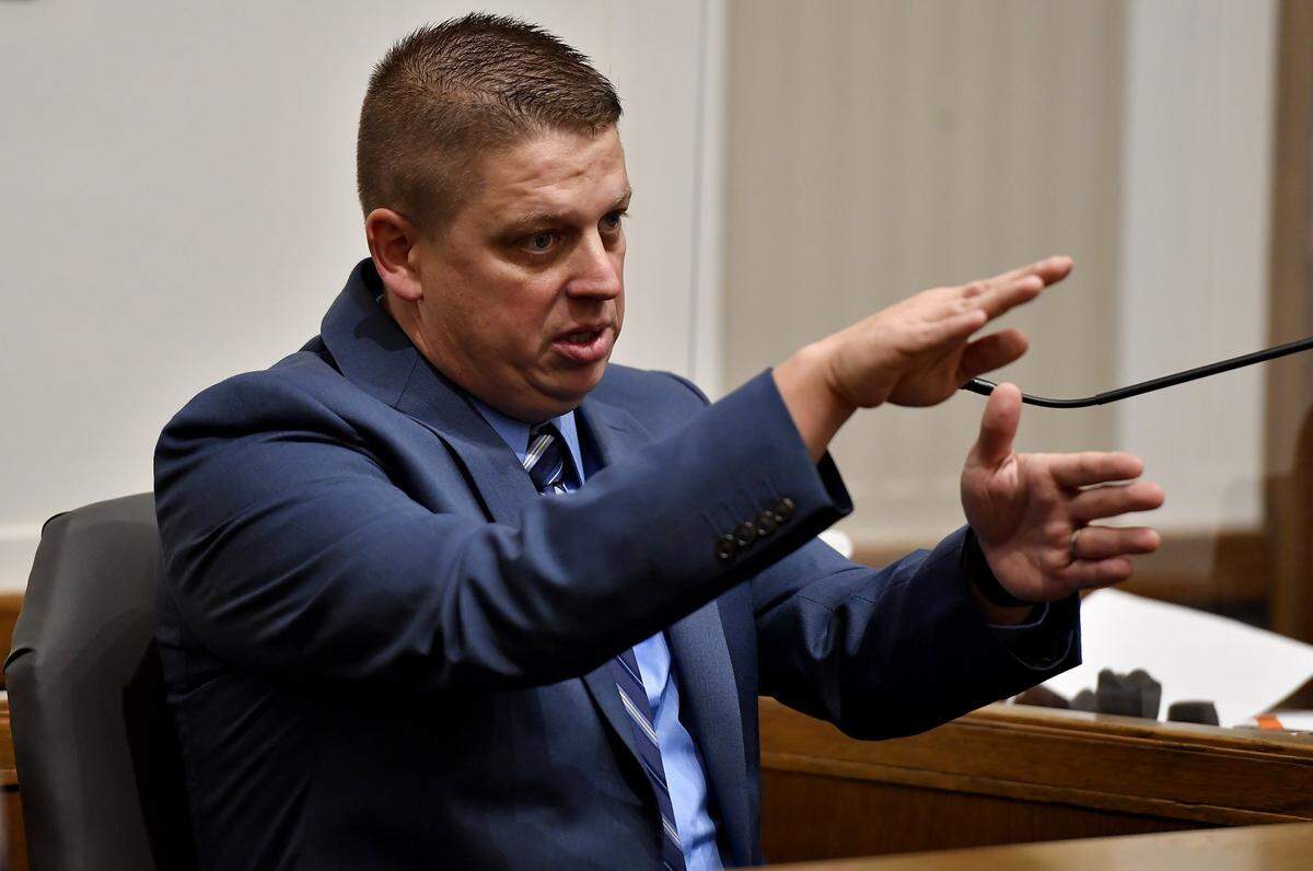 Eric DeValkenaere, a Kansas City police detective, testified at trial in Jackson County Circuit Court about what led up to the shooting of Cameron Lamb. 