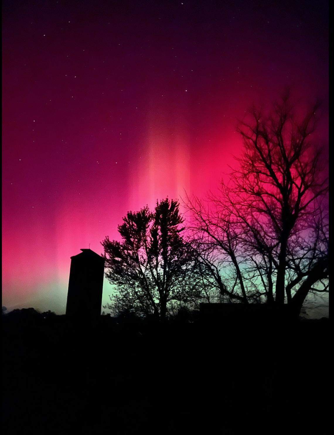 A shade of purple could be seen in this photo of the northern lights from Melody Raines, who lives in Sweet Springs, an hour east of Kansas City. 