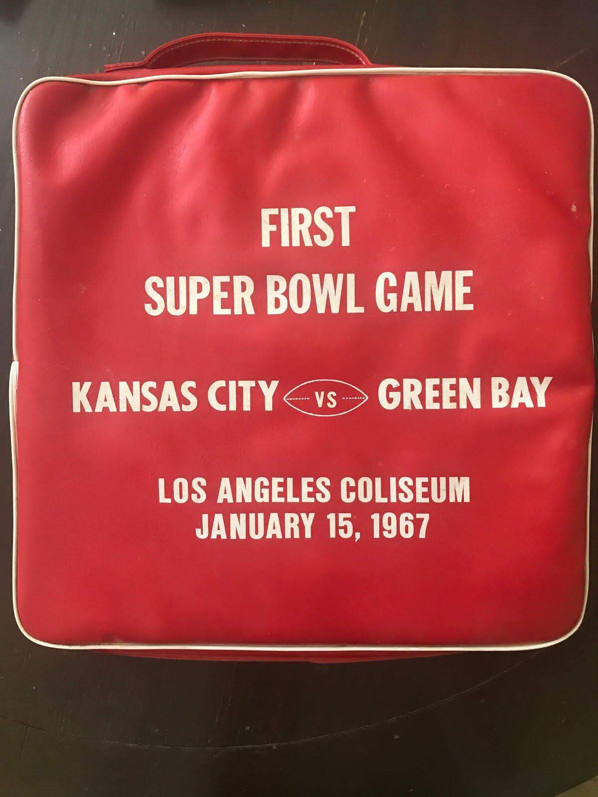 Larry Euston kept his seat cushion commemorating the first Super Bowl.