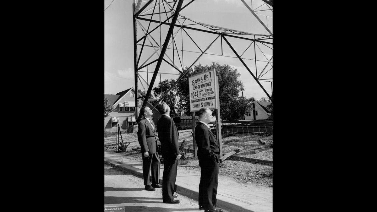 Gazing at the construction in 1955 of the then-KCMO tower, soon to be visible to the entire area.