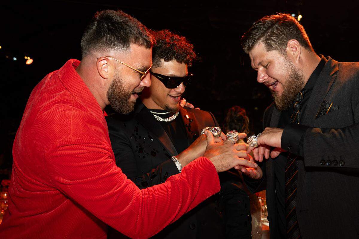Travis Kelce, Patrick Mahomes and Creed Humphrey.