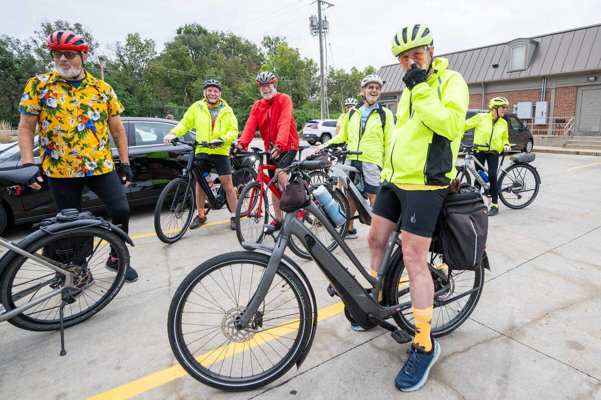 James Whaley sits atop his E-bike alongside a group of riders known as Rif Raf, on Wednesday, Sep. 24, 2025, in Prairie Village.