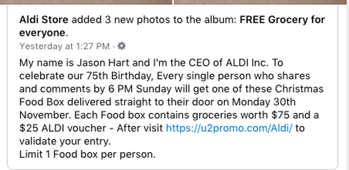 The bogus post has been circulating on Facebook.