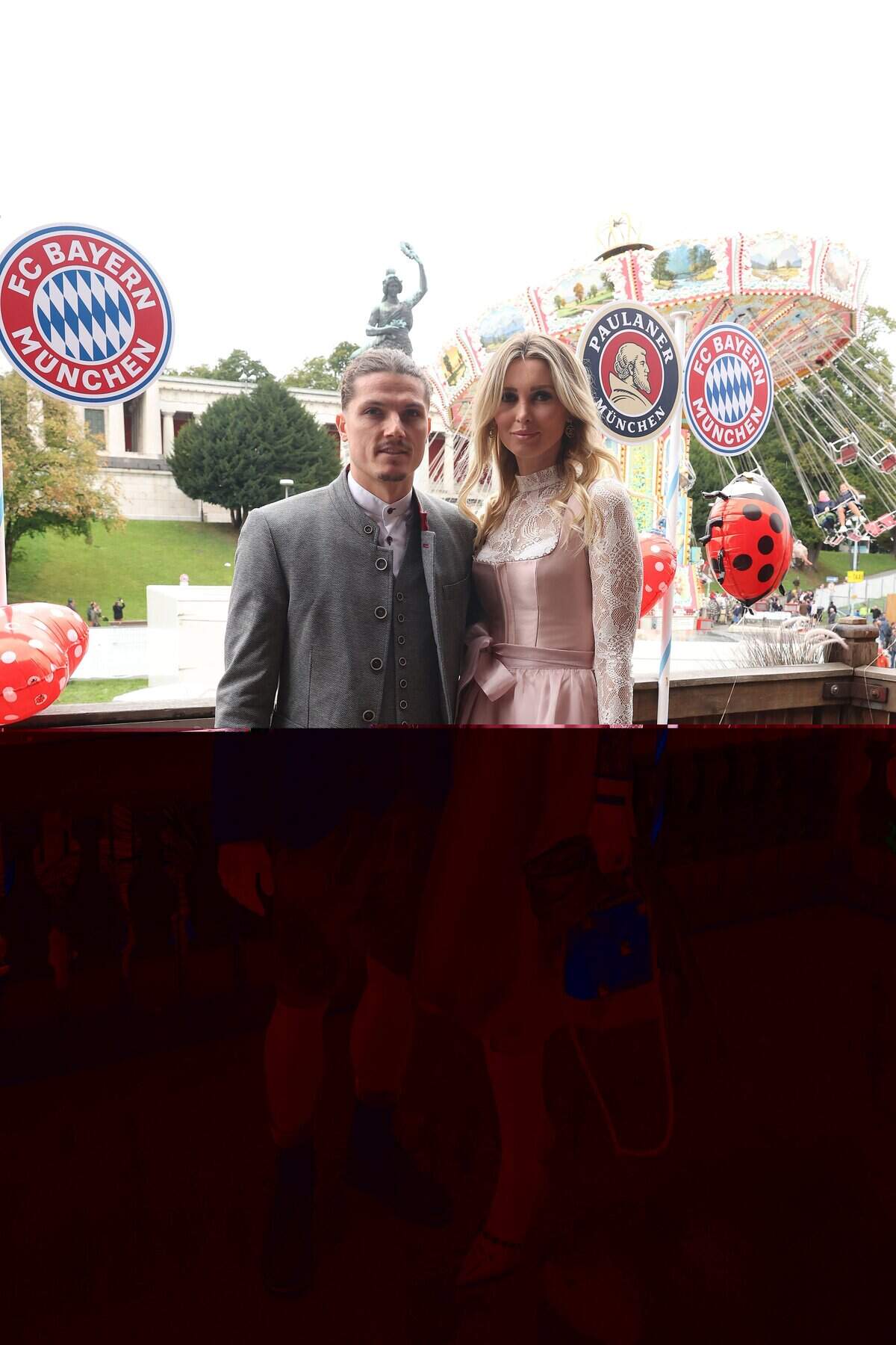 MUNICH, GERMANY - SEPTEMBER 18: Marcel Sabitzer of FC Bayern Muenchen attends with Katja Kühne the Oktoberfest at Kaefer Wiesenschaenke tent at Theresienwiese on September 18, 2022 in Munich, Germany. (Photo by Alexander Hassenstein/Getty Images for Paulaner)