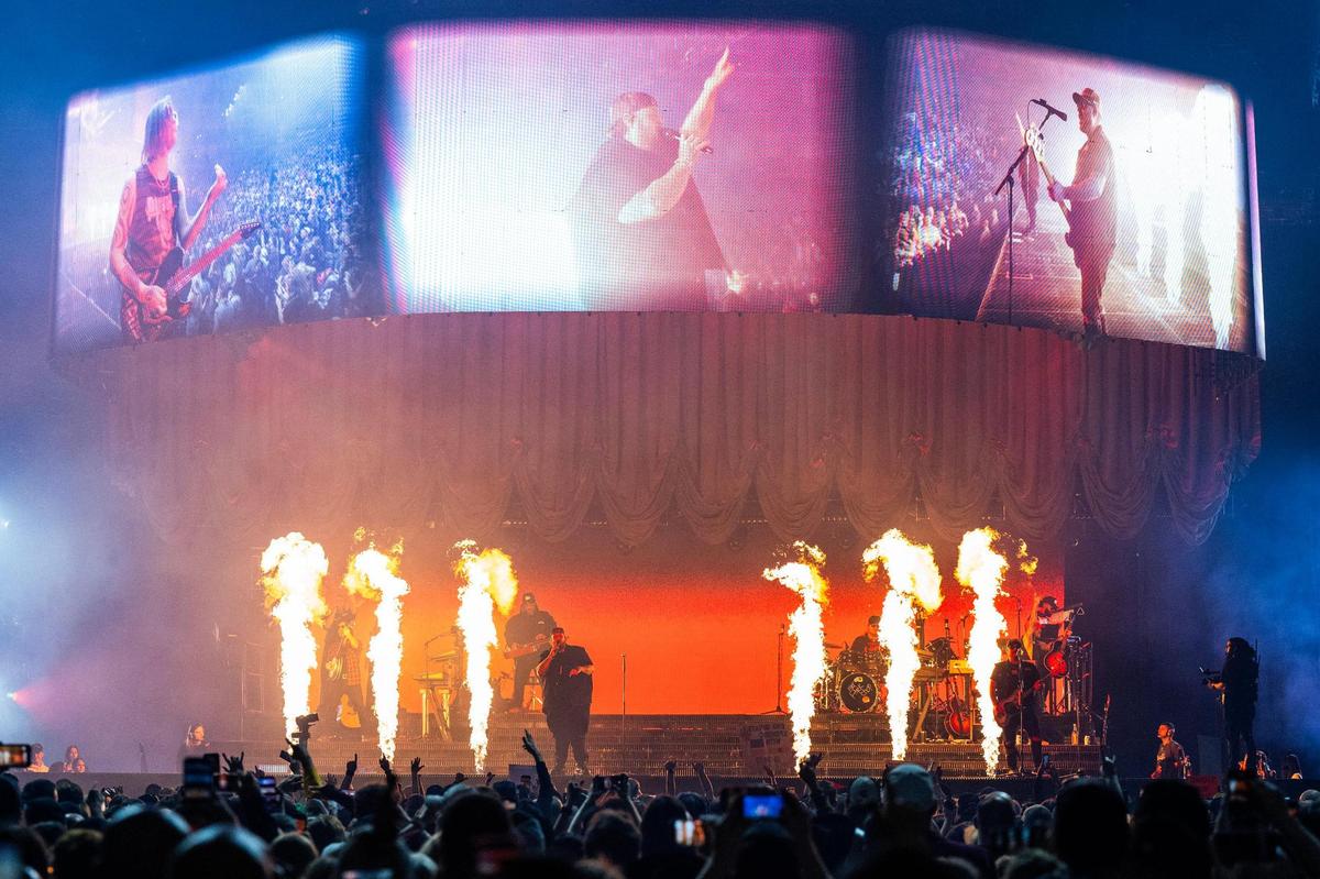 Jelly Roll performs the song “Burning” during the Beautifully Broken Tour at T-Mobile Center on Wednesday, Nov. 13, 2024, in Kansas City.