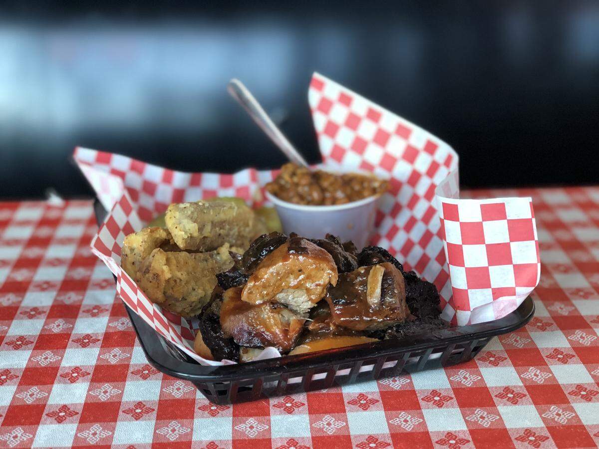 The burnt ends plate at B.B.'s Lawnside BBQ.
