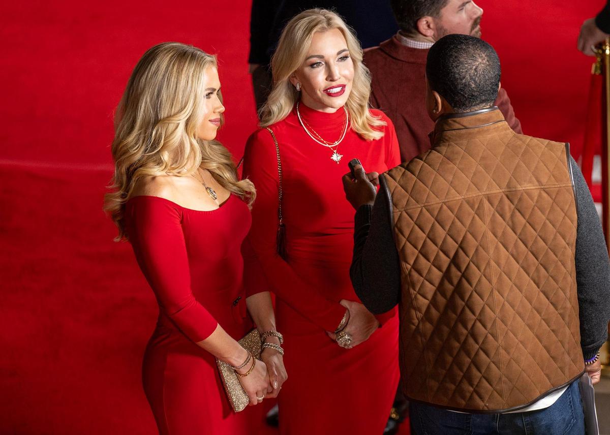 Gracie and Tavia Hunt are interviewed on the red carpet at the Premiere screening of Hallmark’s “Holiday Touchdown: A Chief’s Love Story,” on Saturday, Nov. 30, 2024, at the Sheraton Kansas City Hotel at Crown Center.