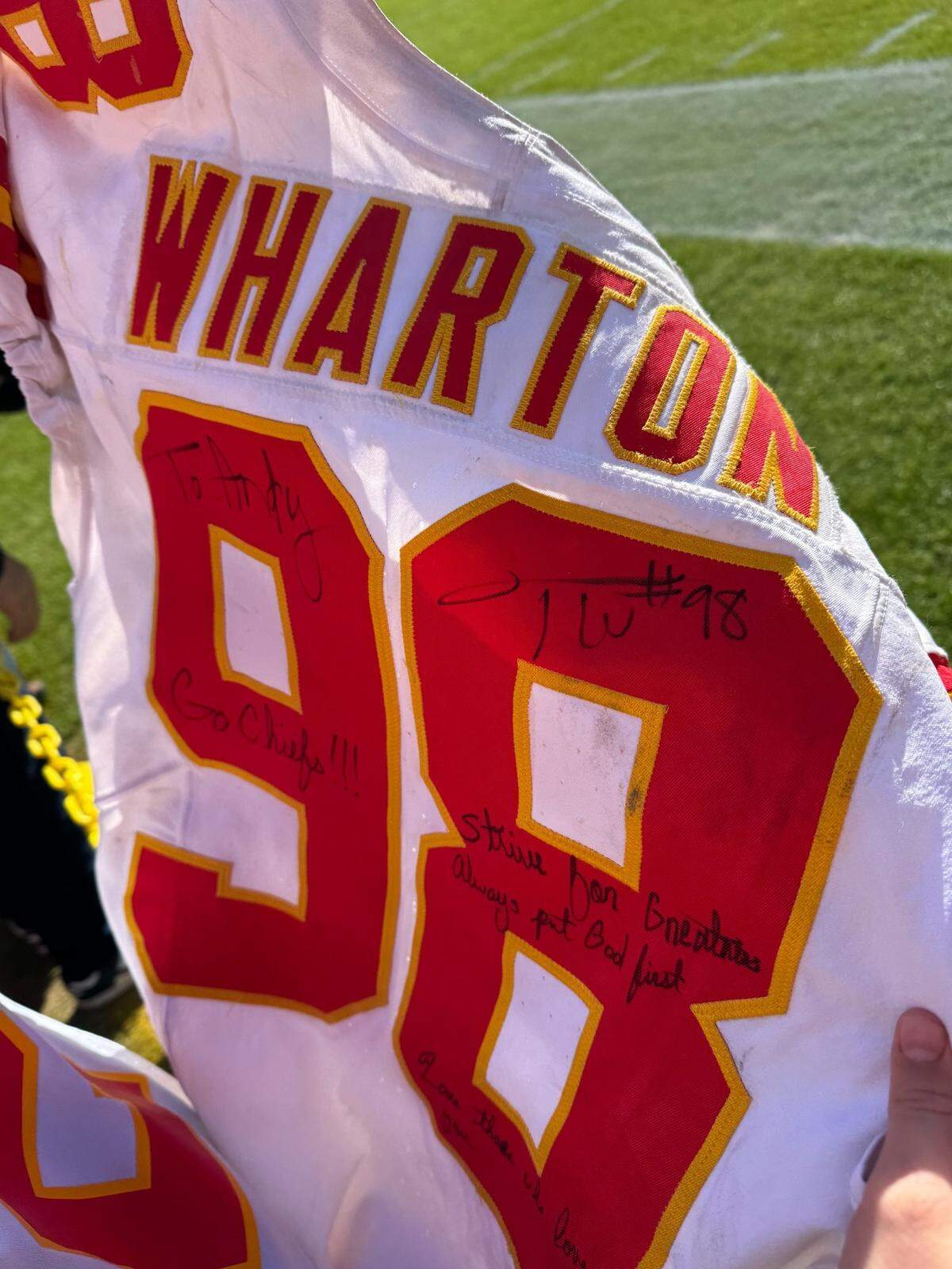 A signed Tershawn Wharton jersey, now in the possession of Andy Radzavicz.