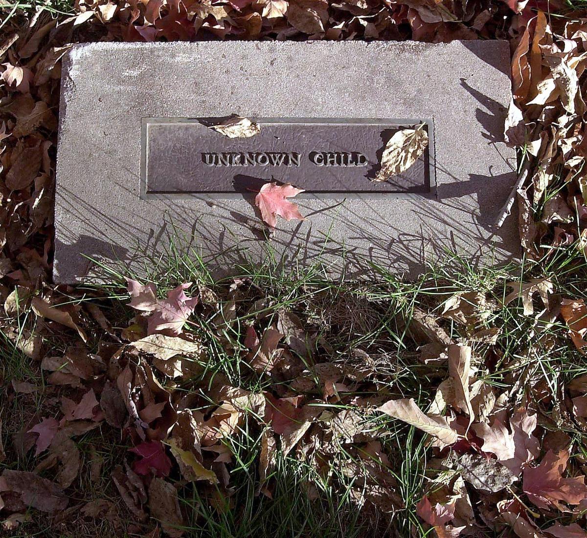 A grave marked only as Unknown Child at Wyandot National Burying Ground in Kansas City, Kansas.