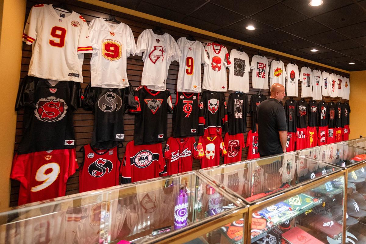Strange Land features a full service print shop that has allowed the label to create a massive amount of merchandise with wide variety of styles. This show room is featured above the print shop and most of these styles are available for purchase online.