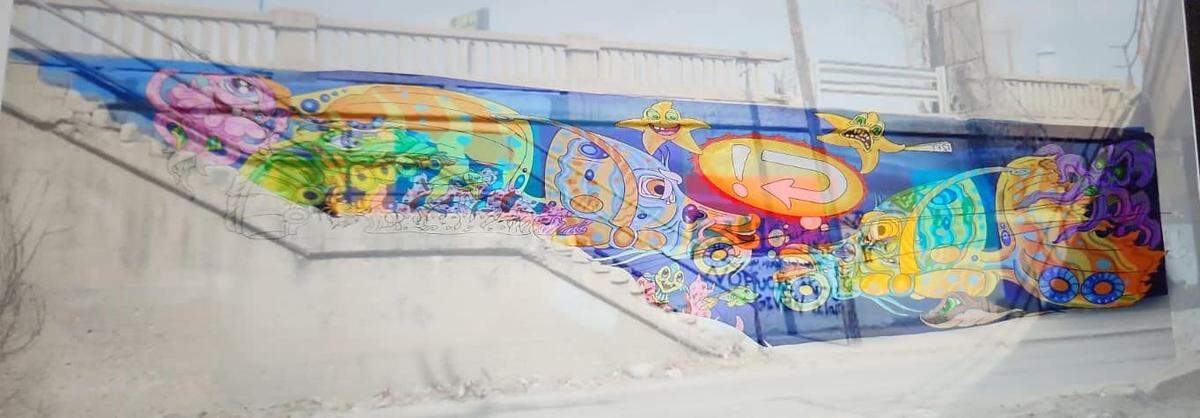 Truck-shaped sea creatures are urged to turn back in concept art for a mural at the Independence Ave. truck-eating bridge in Kansas City. Brian Mapes of We Become More created the design. Contributed by the Northeast Kansas City Chamber of Commerce. June 27, 2024.