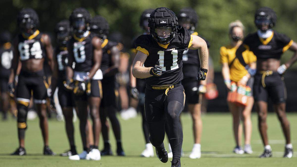 Mizzou wide receiver Barrett Banister works out during the Tigers’ opening day of training camp Monday in Columbia.