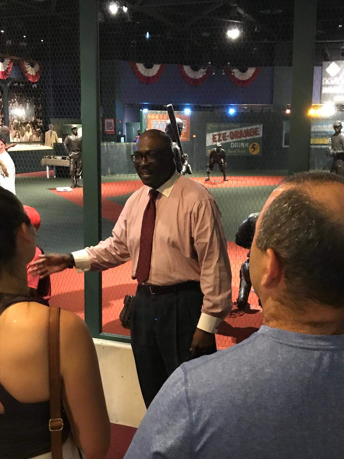 Negro Leagues Baseball Museum president Bob Kendrick shares history and stories during a visit to the facility.