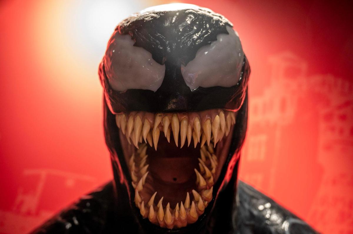 A life-size bust of the character, Venom, is seen on display during the “Spider-Man: Beyond Amazing” exhibit set up Monday at Union Station.