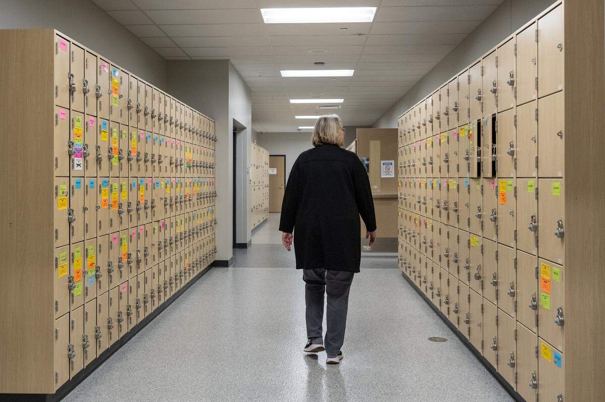 New lockers inside Santa Fe Trail Middle School on Friday, February 6, 2026, in Olathe. Olathe Public Schools will hold a bond election in March. The district's last bond helped pay for upgrades to Santa Fe Trail Middle School.