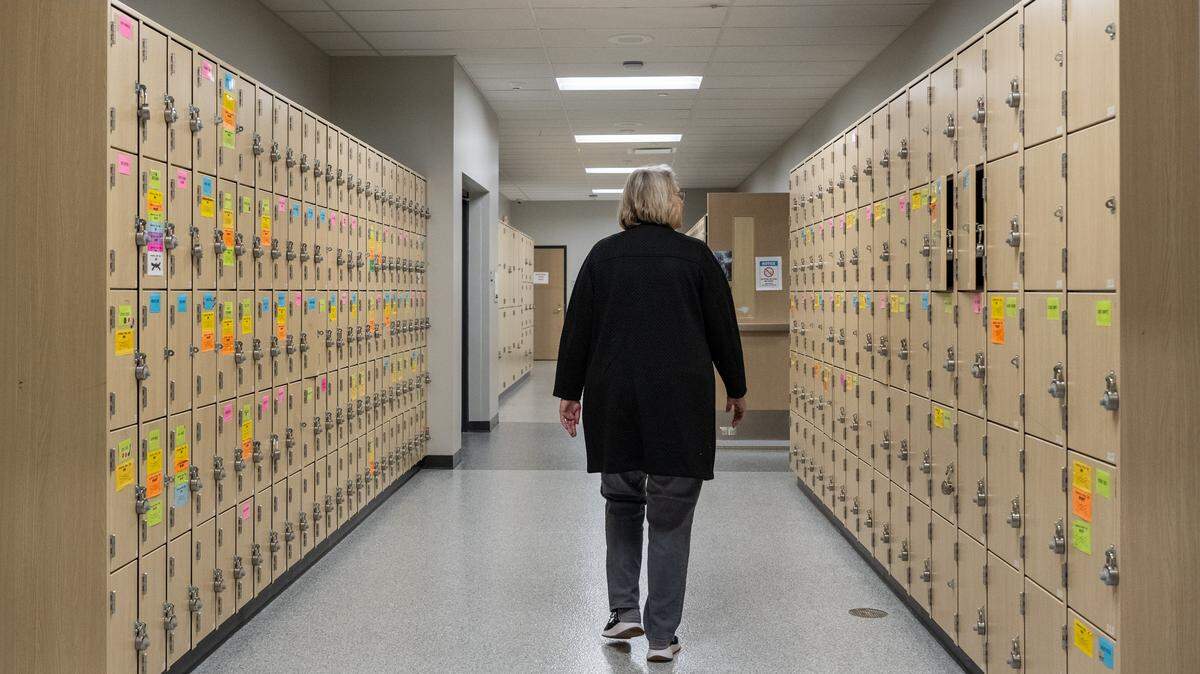 New lockers inside Santa Fe Trail Middle School on Friday, February 6, 2026, in Olathe. Olathe Public Schools will hold a bond election in March. The district's last bond helped pay for upgrades to Santa Fe Trail Middle School.