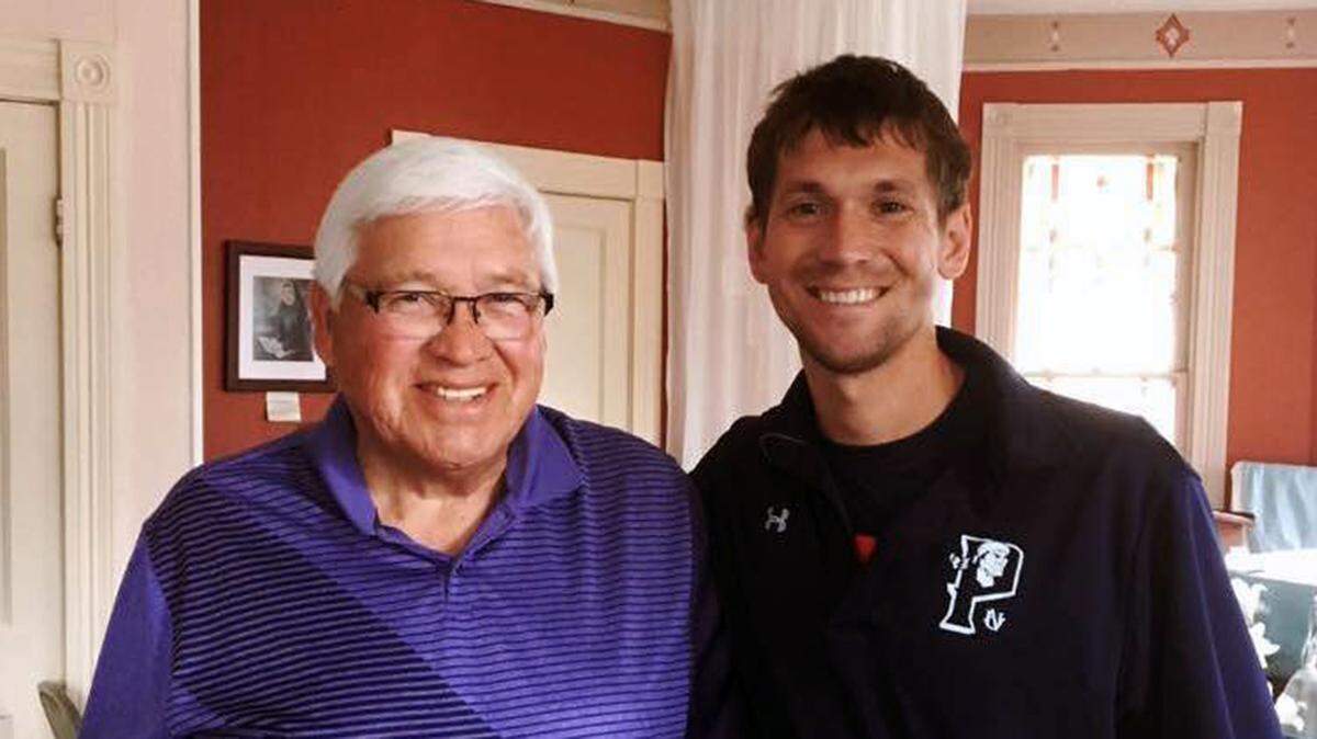 Student athletes say the school mistreated them and former cross country coach Clay Mayes, right. He’s pictured here with former Haskell football coach Jerry Tuckwin.