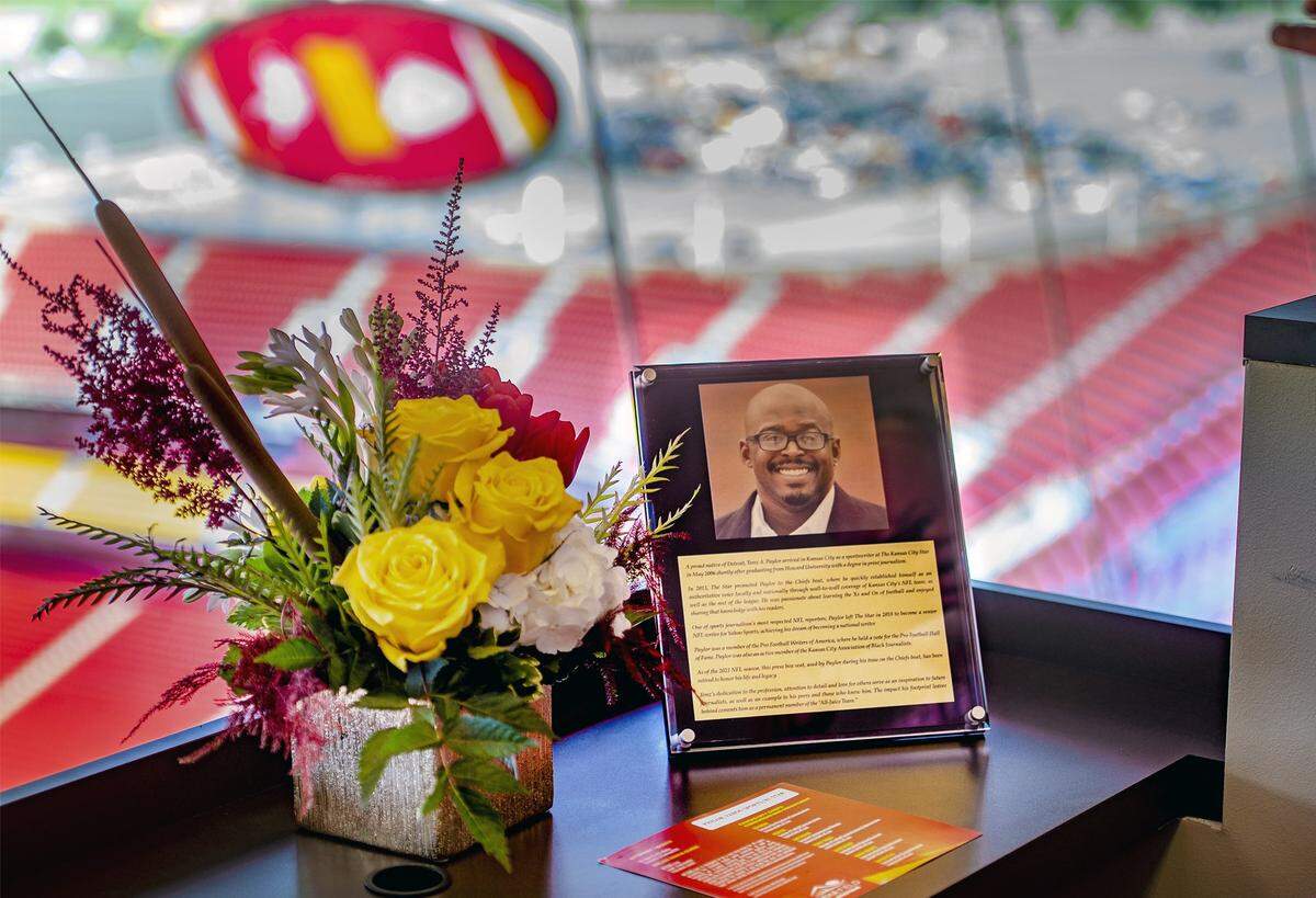 The Kansas City Chiefs paid tribute to the late sports journalist Terez Paylor by retiring his press box seat and presenting a check to the Terez A. Paylor Scholarship at Howard University during a ceremony Friday, Aug. 27, at GEHA Field at Arrowhead Stadium in Kansas City.