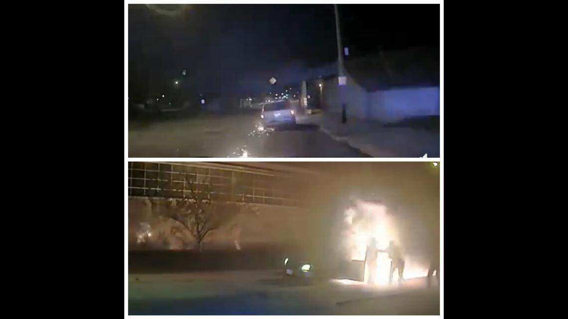 Police saved a man whose minivan burst into flames while driving on a flat tire in Kenosha, Wisconsin.