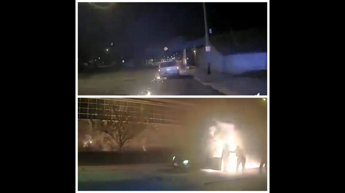 Police saved a man whose minivan burst into flames while driving on a flat tire in Kenosha, Wisconsin.