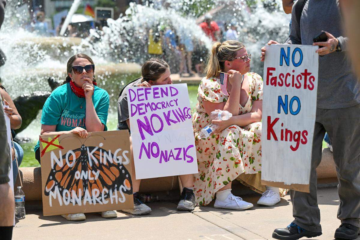 Demonstrators had a vast array of ways to say the U.S. doesn’t tolerate having a king during the “No Kings” rally Saturday, June 14, 2025, at Mill Creek Park in Kansas City.