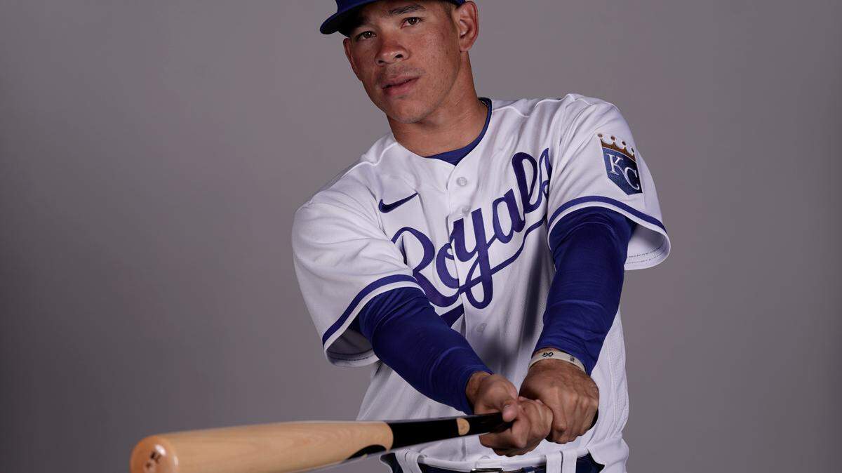 This is a 2022 photo of Freddy Fermin of the Kansas City Royals baseball team taken Sunday, March 20, 2022, in Surprise, Ariz. (AP Photo/Charlie Riedel)