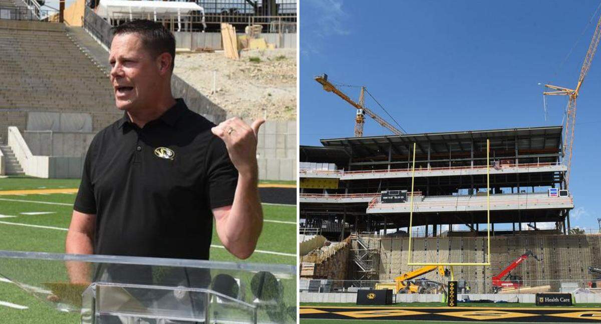 Mizzou athletic director Laird Veatch gave updates about what fans can expect on football game-days this fall during a gathering at Memorial Stadium in Columbia on Monday, Aug. 18, 2025.