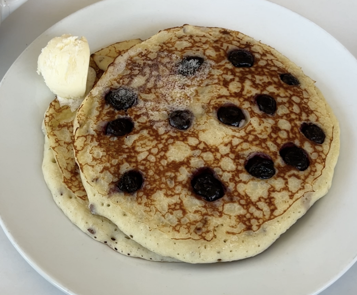 The gluten-free short stack comes with two pancakes, with an optional addition of blueberries or chocolate chips for an extra dollar. With a dollop of butter and syrup at the table, the fluffy pancakes were an elevated breakfast experience for a low cost.