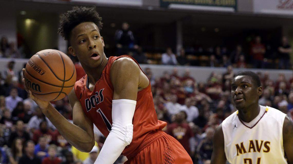 New Albany (Ind.) guard Romeo Langford (left), who has a final college list of Kansas, Indiana and Vanderbilt, said he will announce his college choice April 30.