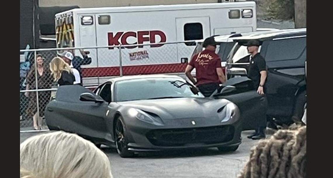 Patrick and Brittany Mahomes arrive at Kelce Car Jam.