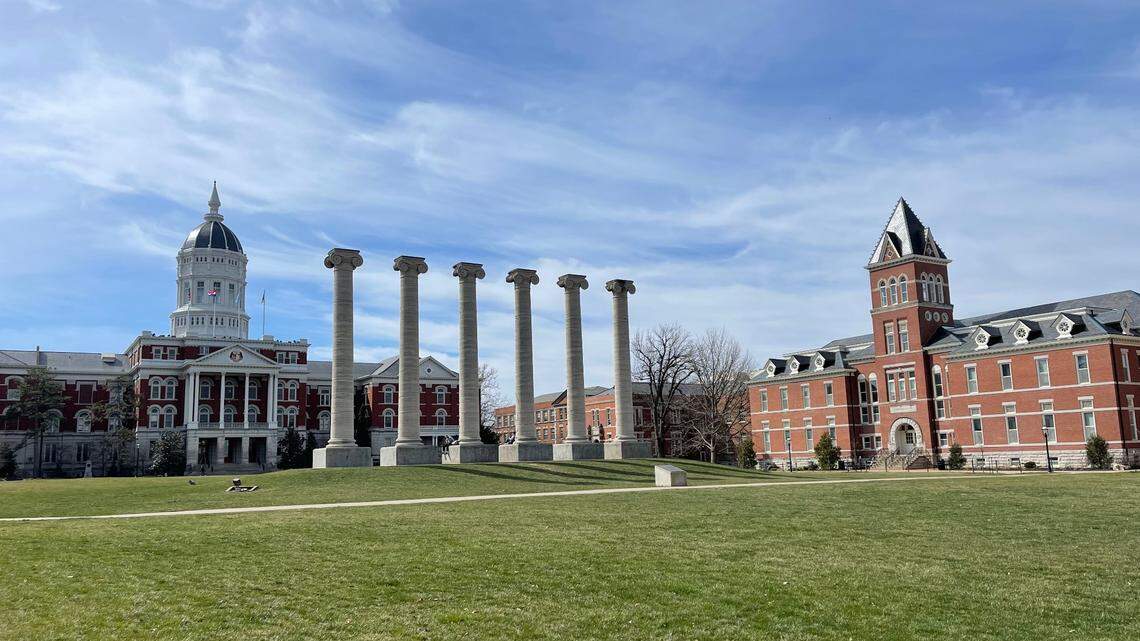 A photograph of the columns at the University of Missouri on Wednesday, March 15, 2023. University employees and students worry that Missouri legislation aimed at eliminating diversity, equity and inclusion (DEI) hiring standards at public colleges would further threaten efforts to attract and retain diverse candidates.