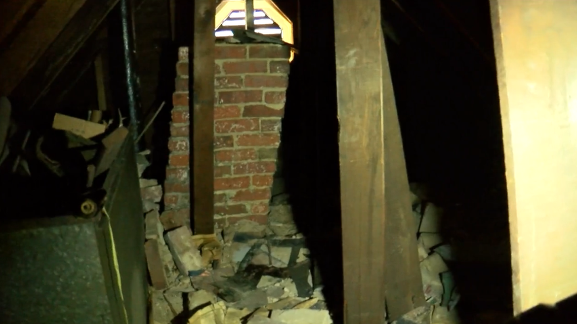 A couple in Galesburg, Illinois, discovered possible human bones while renovating the attic of their old home. Screengrab from KLJB.