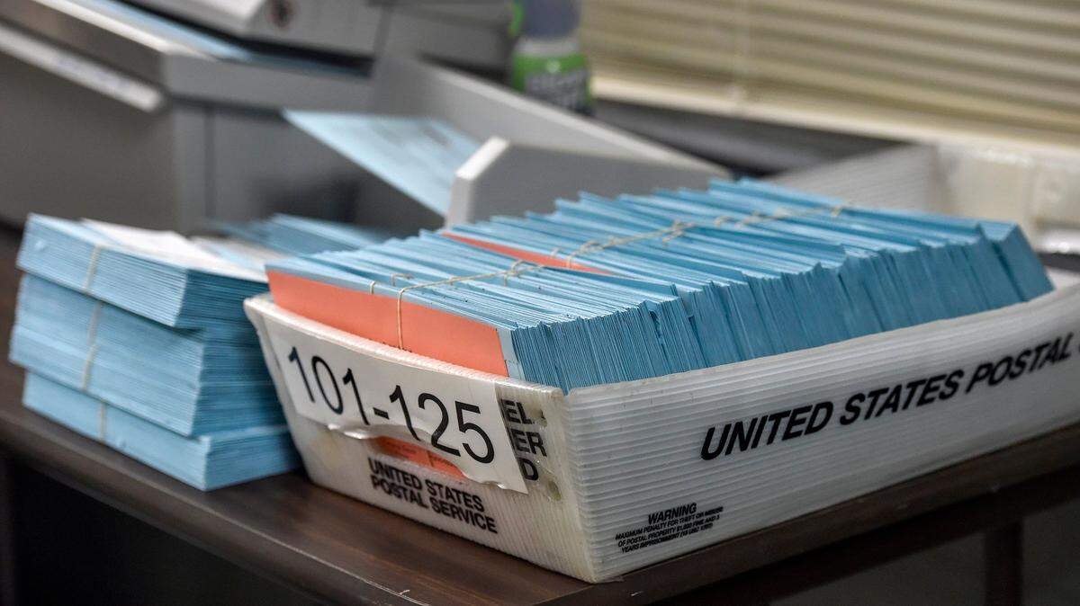 Mail-in ballot envelopes at the Johnson County Election Office in Olathe.