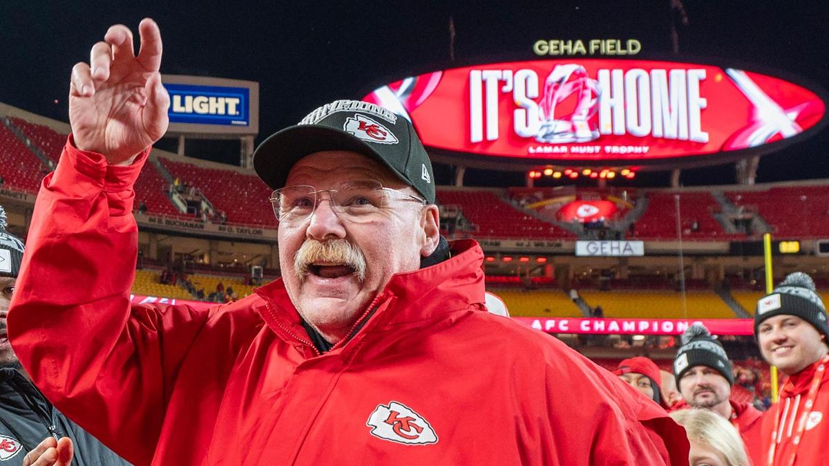 Kansas City Chiefs head coach Andy Reid walks off the field after the trophy ceremony following the Chiefs’ 32-29 victory over the Buffalo Bills in the AFC Championship Game on Sunday, Jan. 26, 2025, at GEHA Field at Arrowhead Stadium.