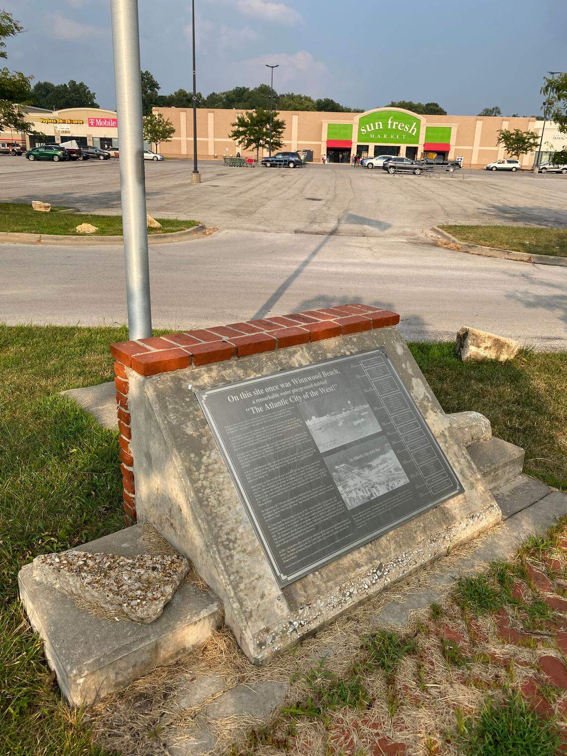 The Winnwood Beach historical marker in the Chouteau Crossing shopping center. 