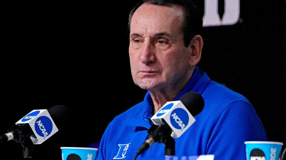 Apr 2, 2022; New Orleans, LA, USA; Duke Blue Devils head coach Mike Krzyzewski speaks in a press conference after the game against the North Carolina Tar Heels in the 2022 NCAA men’s basketball tournament Final Four semifinals at Caesars Superdome.