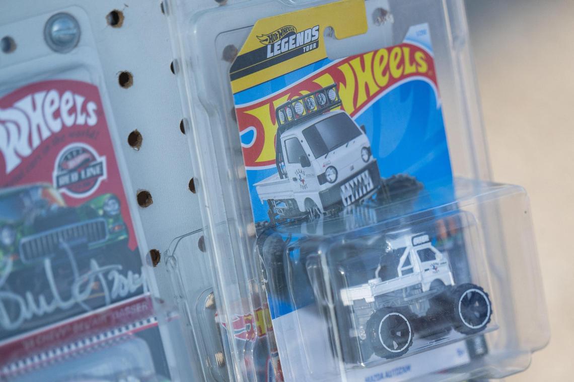 A cart holding hundreds of Hot Wheels cars at the Kansas City stop of the Hot Wheels Legends Tour on Saturday, July 12, 2005. Many of the people with cars on display also had Hot Wheels cars to give away to children in attendance.