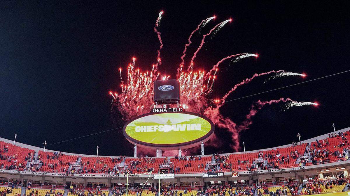 Jan 13, 2024; Kansas City, Missouri, USA; A general view of Arrowhead Stadium as fireworks are displayed after a 2024 AFC Wild Card game between the Kansas City Chiefs and Miami Dolphins at GEHA Field at Arrowhead Stadium. Mandatory Credit: Denny Medley-USA TODAY Sports
