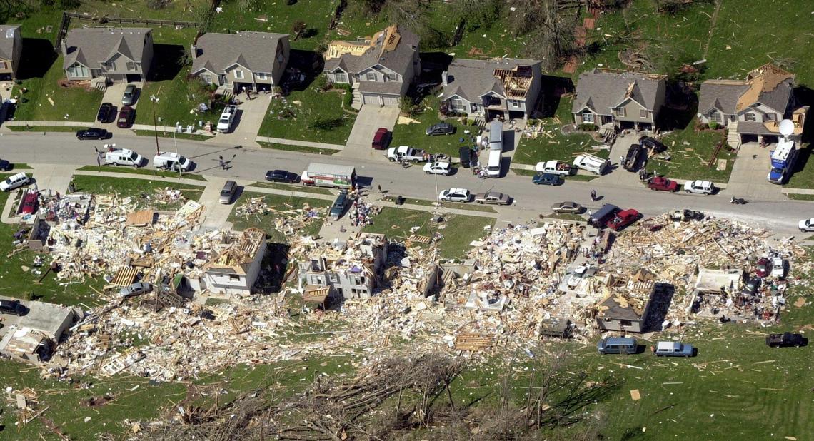 A neighborhood near 65th Street and North Brighton Avenue in Gladstone was hard hit by a May 2003 tornado.