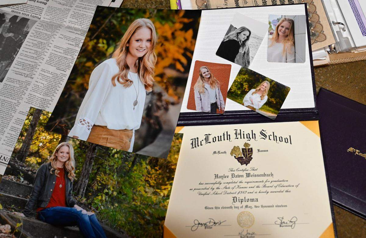 Haylee Weissenbach is seen in some of her senior photos from 2019 at McLouth High School at her home on Feb. 15, 2022, in McLouth, Kansas.