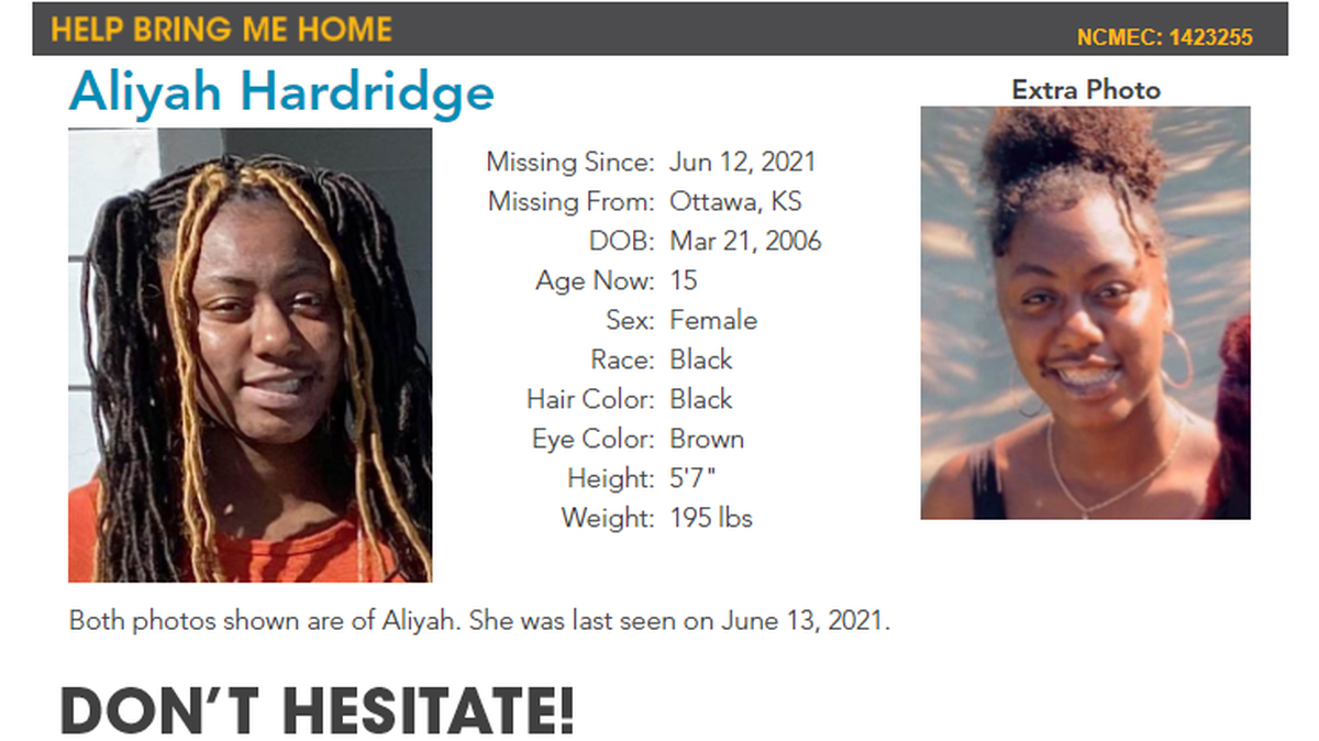 The Ottawa Police Department is asking for public assistance to find Aliyah Hardridge, 15, who went missing June 12.