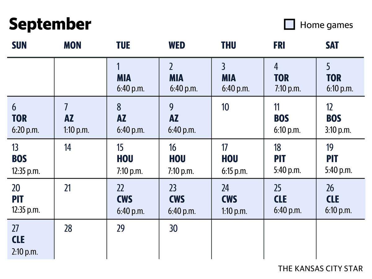 Royals schedule for the month of September 2026