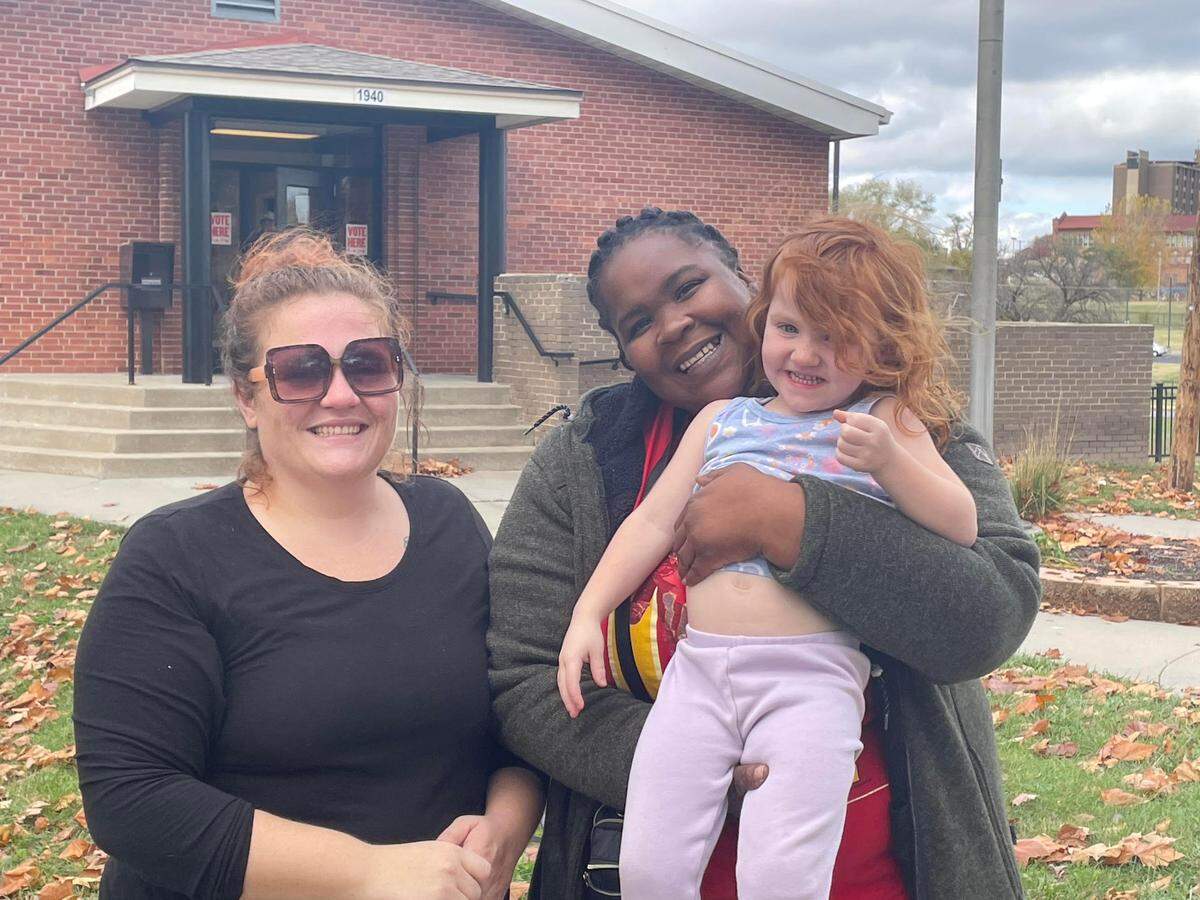 Kristall Pruitt, 37, was eager to vote. She showed up at her Kansas City polling place with her friend Ashley Ramsey and Ramsey’s daughter, Bayligh. Pruitt said her grandmother instilled in her the importance of voting.