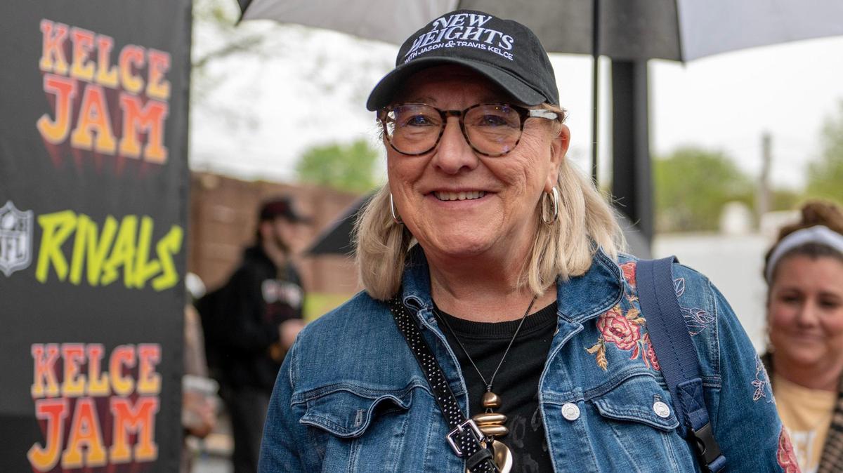 Travis Kelce’s mother, Donna Kelce, arrives to the red carpet during Kelce Jam at the Azura Amphitheatron on Friday, April 28, 2023, in Bonner Springs.