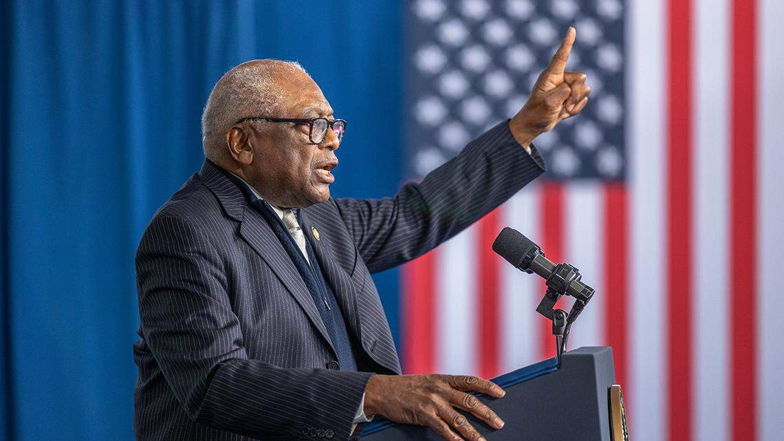 CHARLESTON, SOUTH CAROLINA - JANUARY 19: Congressman James Clyburn (D-SC) speaks before introducing U.S. President Joe Biden at the International African-American Museum on January 19, 2025 in Charleston, South Carolina. One day before the inauguration of President-elect Donald Trump, Biden thanked South Carolina for its support during his speech. (Photo by Grant Baldwin/Getty Images)