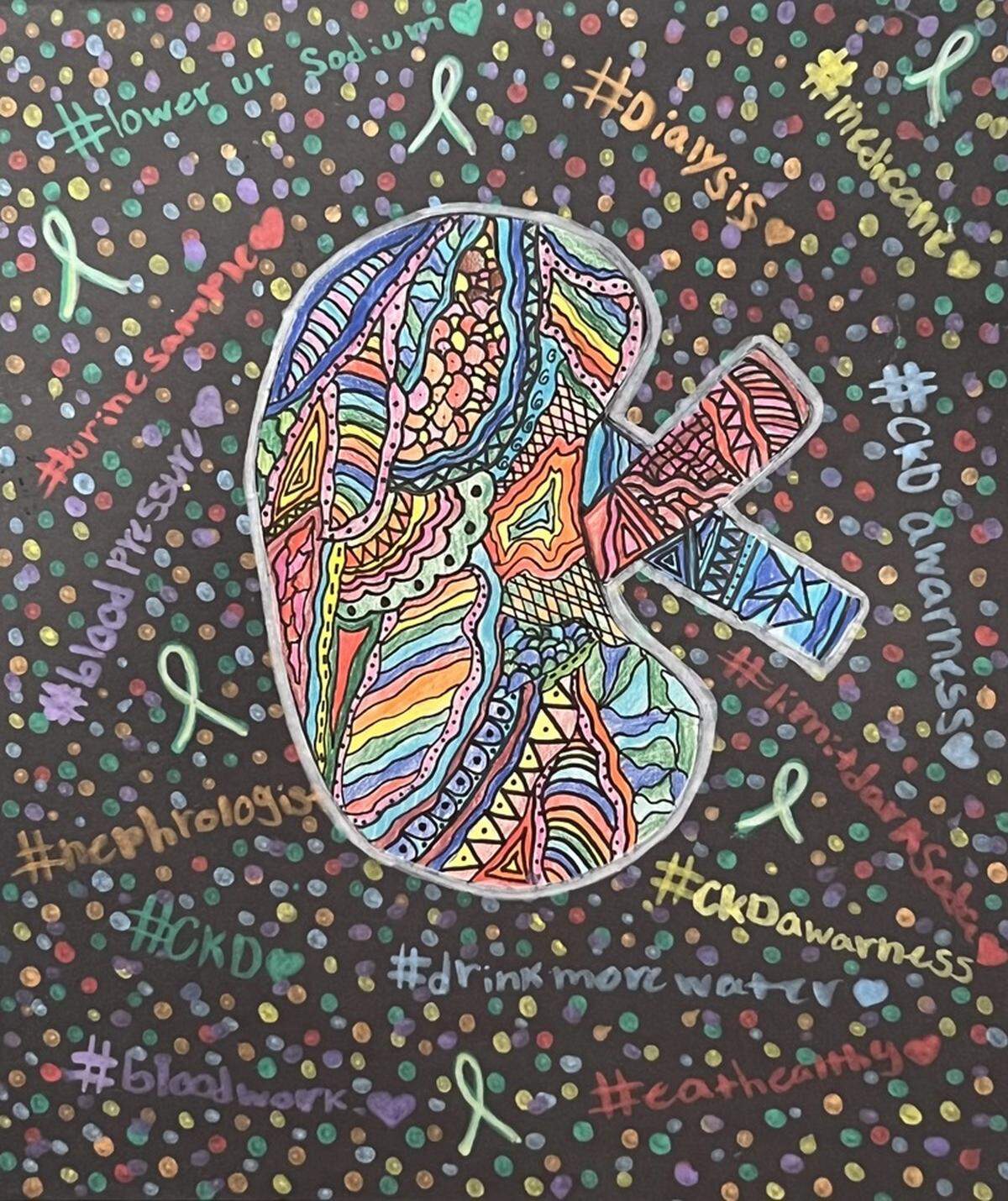 Hannah Ehrlich, 12, won the American Kidney Fund’s Calendar Kids Art Contest with this drawing of a kidney.