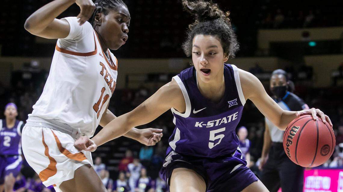 Freshman guard Brylee Glenn works the ball against Texas during the Big 12 tournament at Municipal Auditorium in Kansas City.